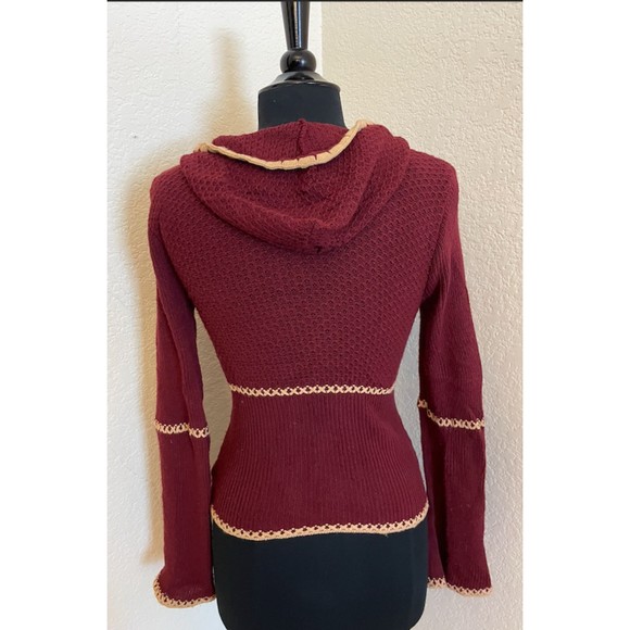 Rue21 Vintage 90's/Y2K Burgundy Hooded Bell Sleeve Sweater - Sz L - Picture 3 of 10